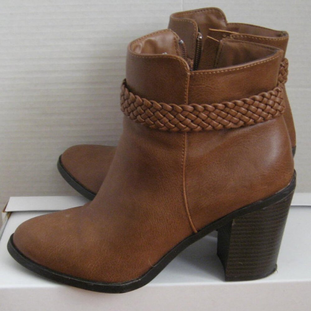 Journee Collection Tan Ankle Booties with Braided Strap
